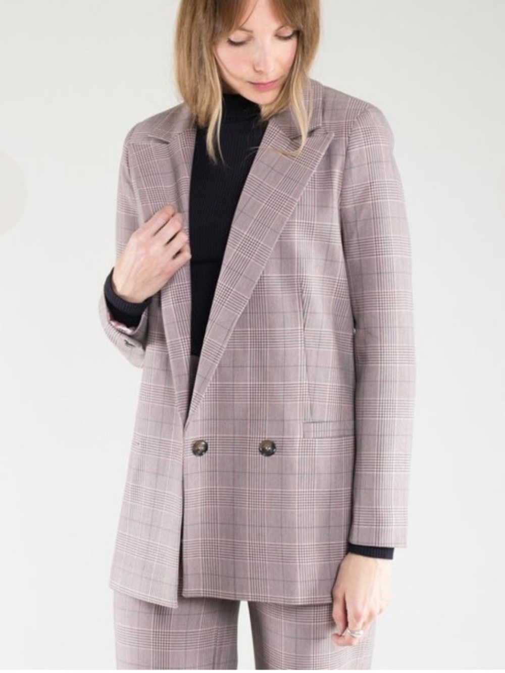 Ganni Pink Plaid Hewitt Double Breasted Cady Blazer XS US 2 /34